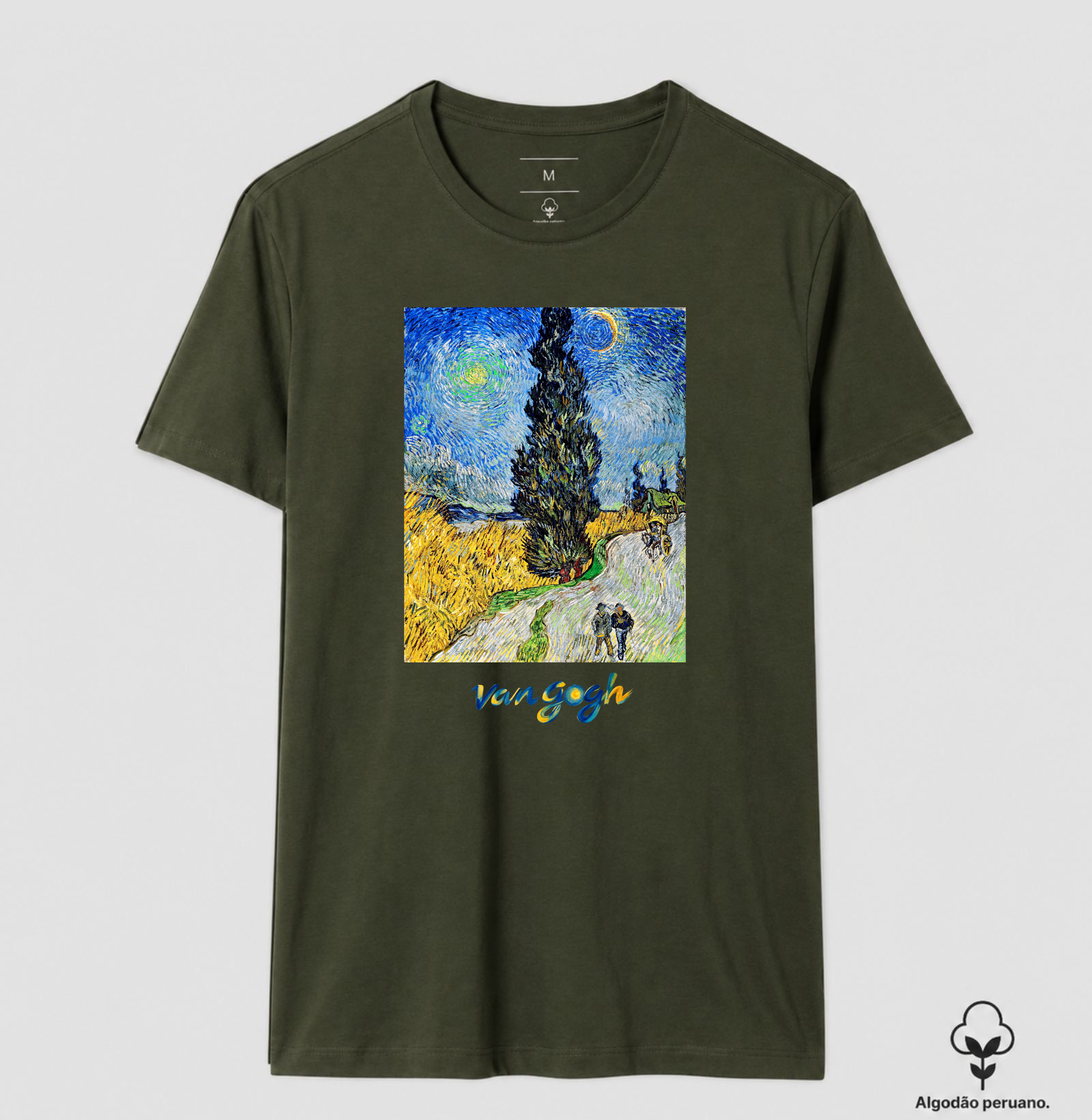Camiseta Vincent Van Gogh Estrada Com Cipreste E Estrela Algodão Peruano - Imagem 6