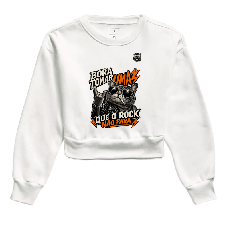 Cropped Moletom Rock Cat – Estampa Gato Rockeiro de Óculos e Jaqueta - Imagem 3