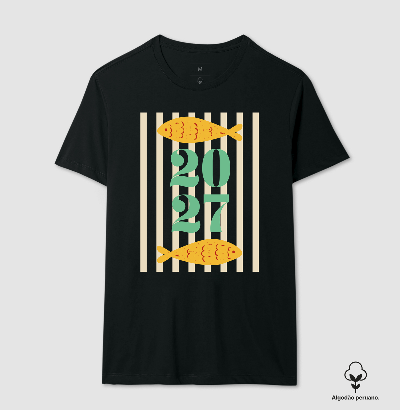 Camiseta Ano Novo 2027 Peixe Mediterrâneo Algodão Peruano - Imagem 5