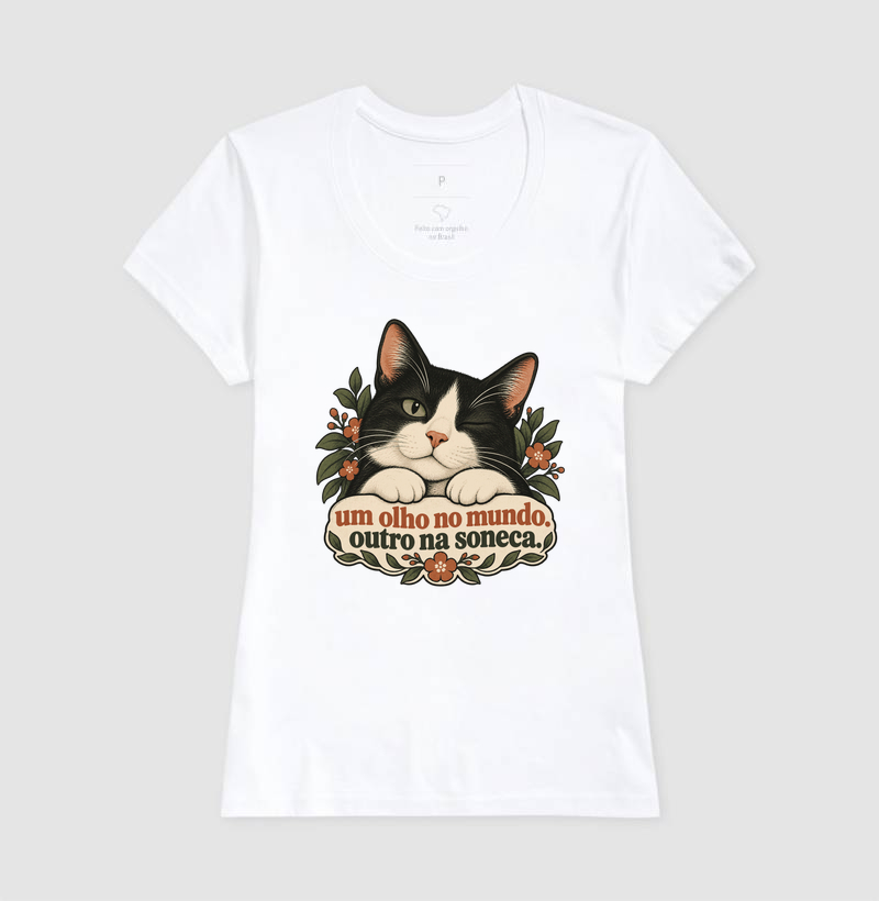 Camiseta Gato Minimalista "um olho no mundo" | Pelo & Pano - Imagem 5