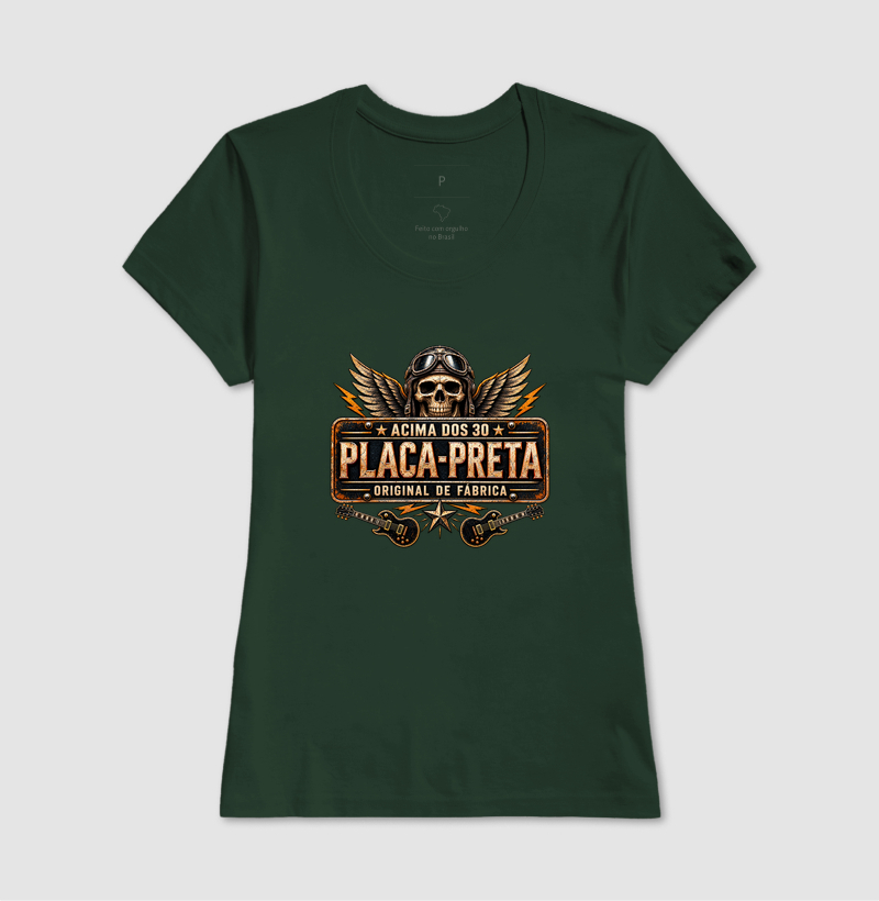 Camiseta Rock Placa Preta Acima dos 30 – Estampa Caveira Aviador e Guitarras - Imagem 13