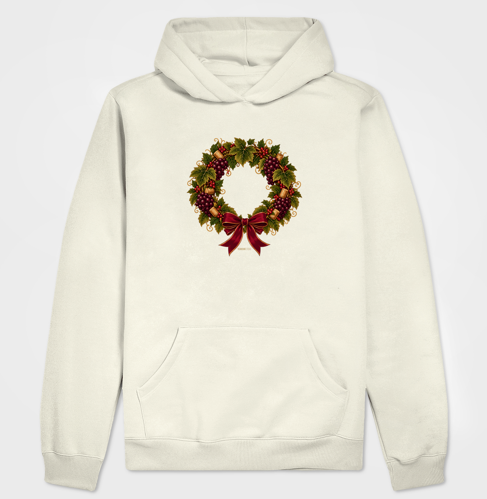 Hoodie Moletom Guirlanda de Natal do Vinho – Uvas, Rolhas e Laço - Imagem 3