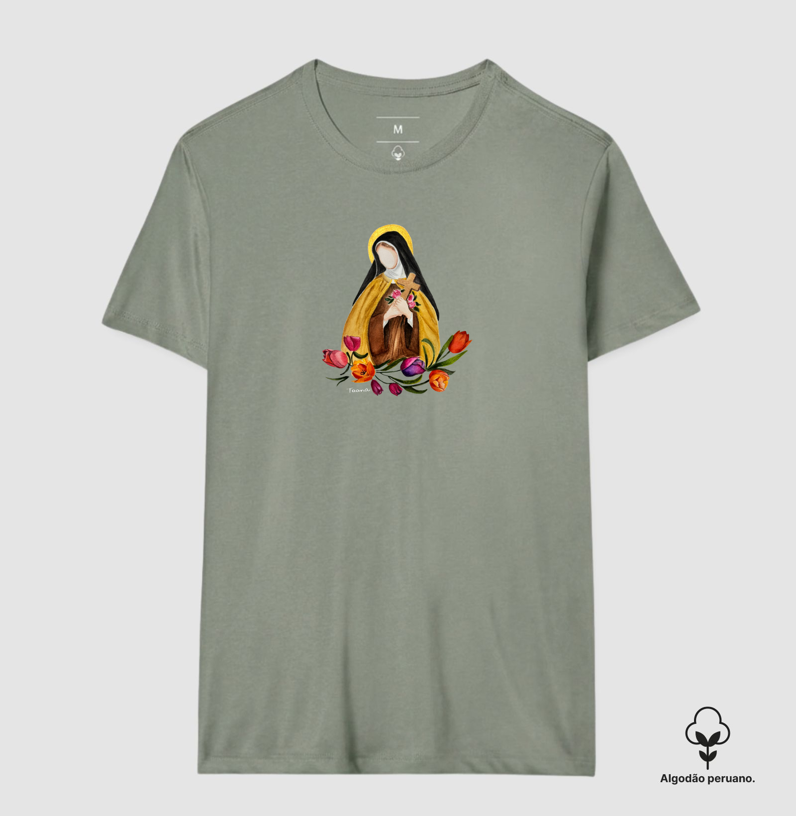 Camiseta Santa Terezinha das Rosas – Arte em Aquarela Taana de Sousa Araújo Algodão Peruano - Imagem 8