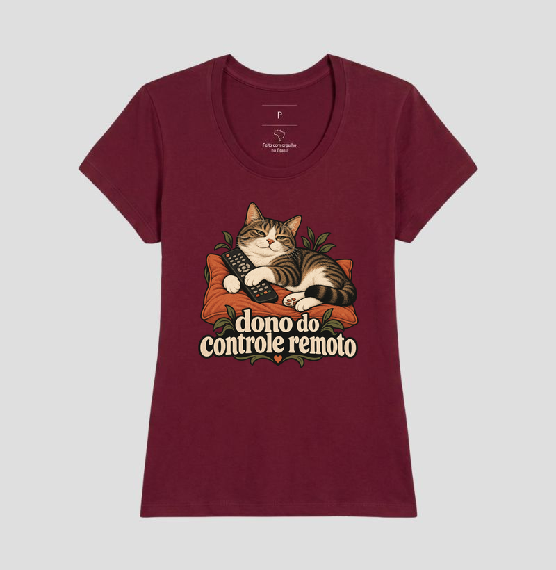 Camiseta Gato Humor "dono do controle remoto" | Pelo & Pano - Imagem 19