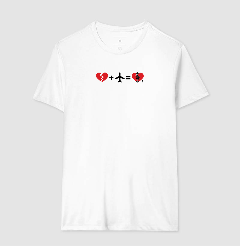 Camiseta Coracao Partido Mais Aviao Igual Coracao Curado | Equacao Viagem Humor | Colecao Viciados em Viagem - Imagem 7