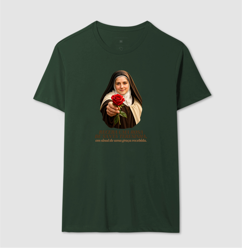 Camiseta Santa Teresinha do Menino Jesus Receba uma Rosa - Imagem 10