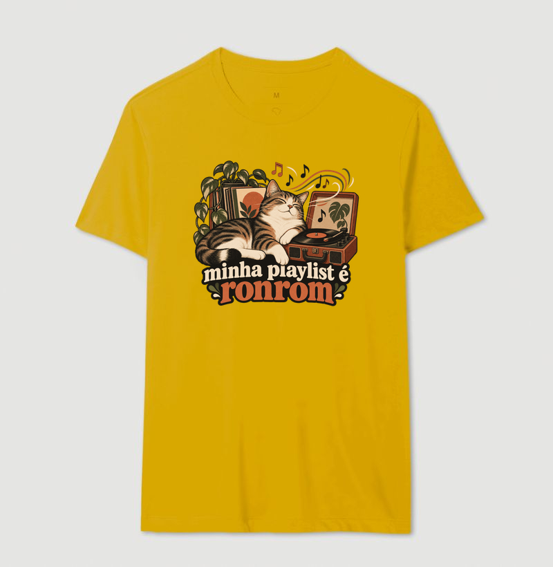 Camiseta Gato Música "minha playlist é ronrom" | Pelo & Pano - Imagem 14