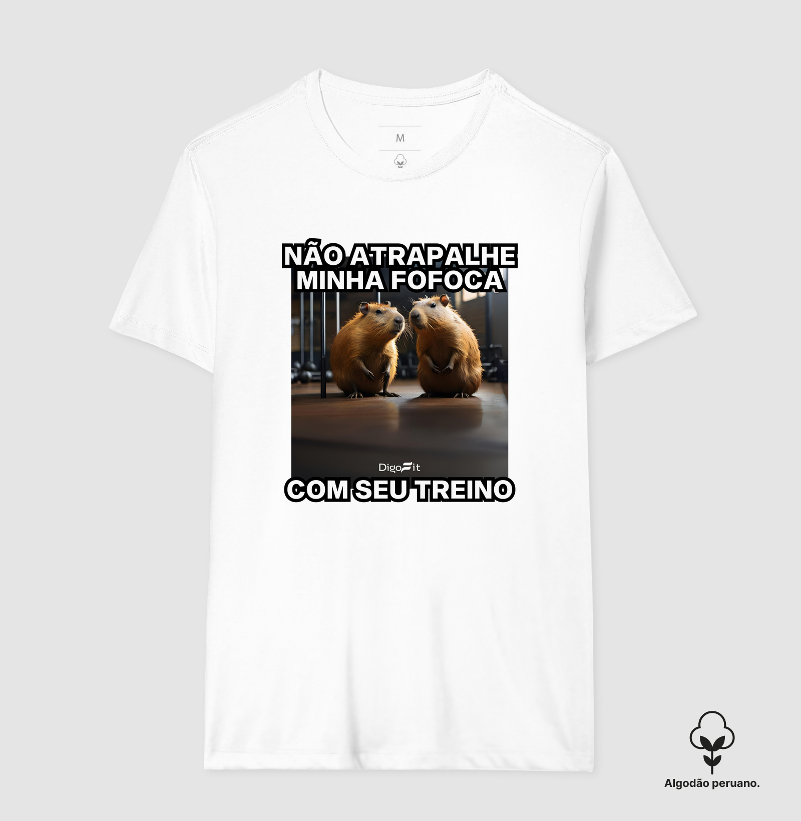 CAMISETA ALGODÃO PERUANO ACADEMIA NÃO ATRAPALHE MINHA FOFOCA COM SEU TREINO - Imagem 2