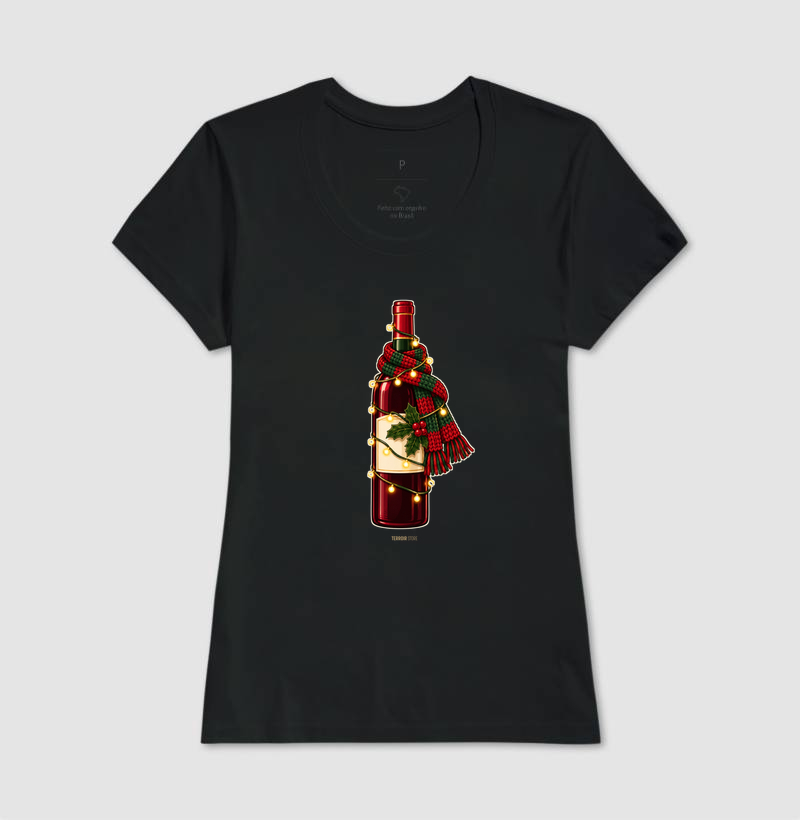 Camiseta Natal com Vinho – Garrafa de Cachecol e Pisca-Pisca - Imagem 3