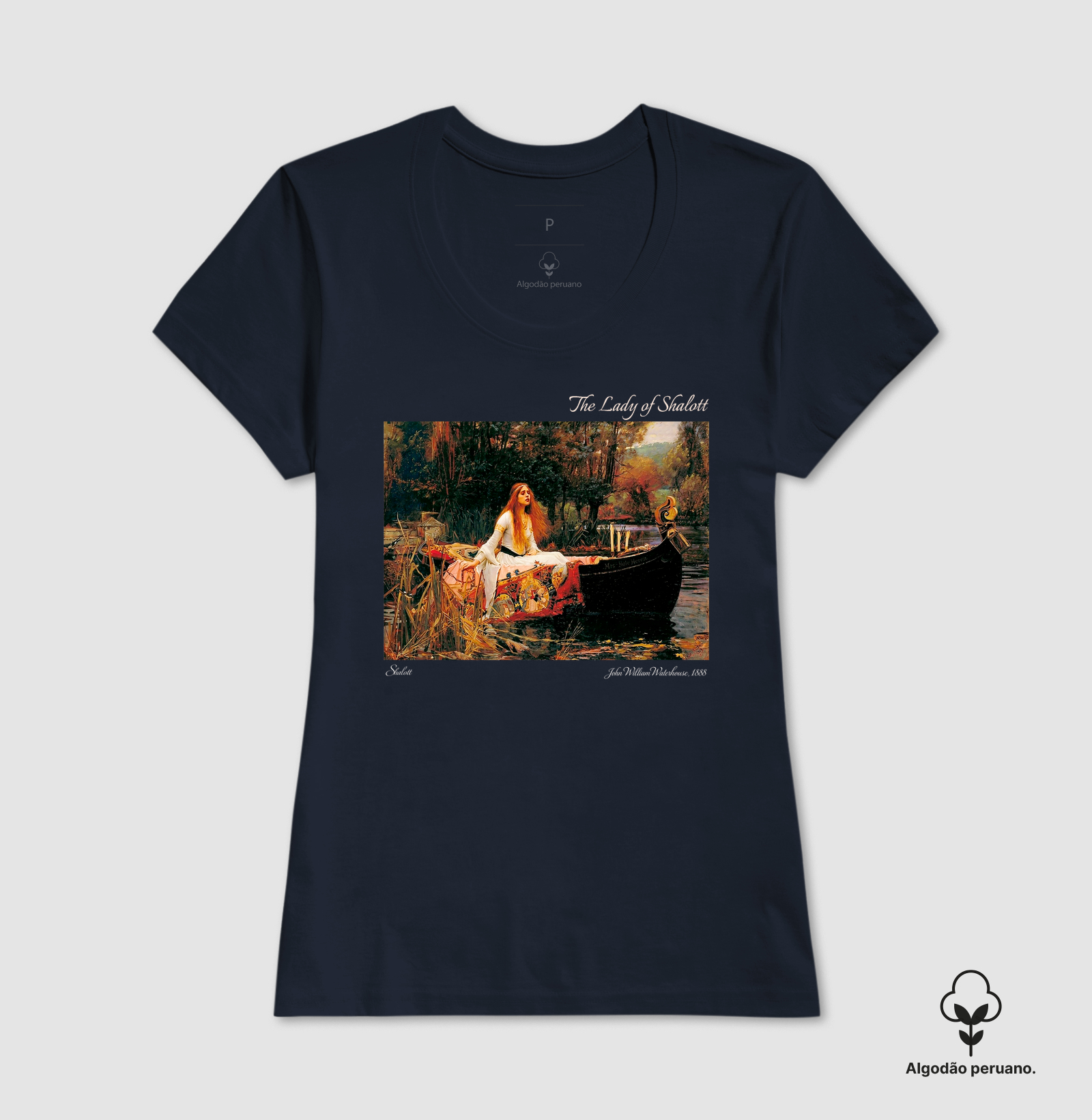 Camiseta A Dama de Shalott – John William Waterhouse 1888 Algodão Peruano  - Imagem 7