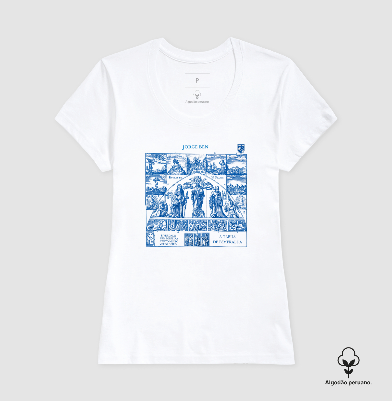 Camiseta Jorge Ben A Tábua de Esmeralda Estampa Azul Gravura Clássica Unissex - Imagem 3
