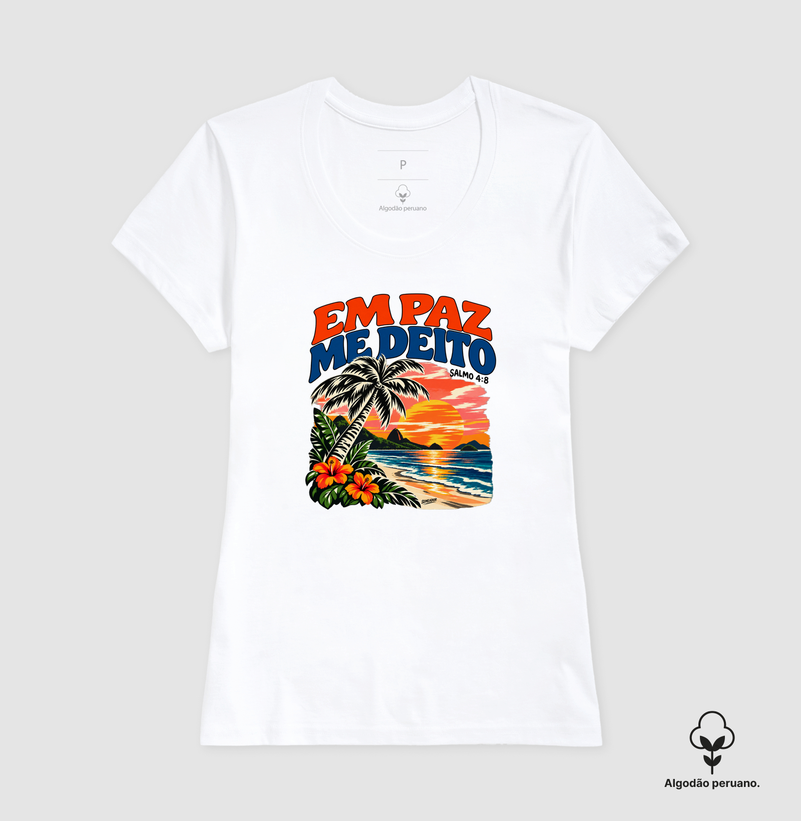 Camiseta Algodão Peruano Feminina Cristã Em Paz Me Deito - Imagem 3
