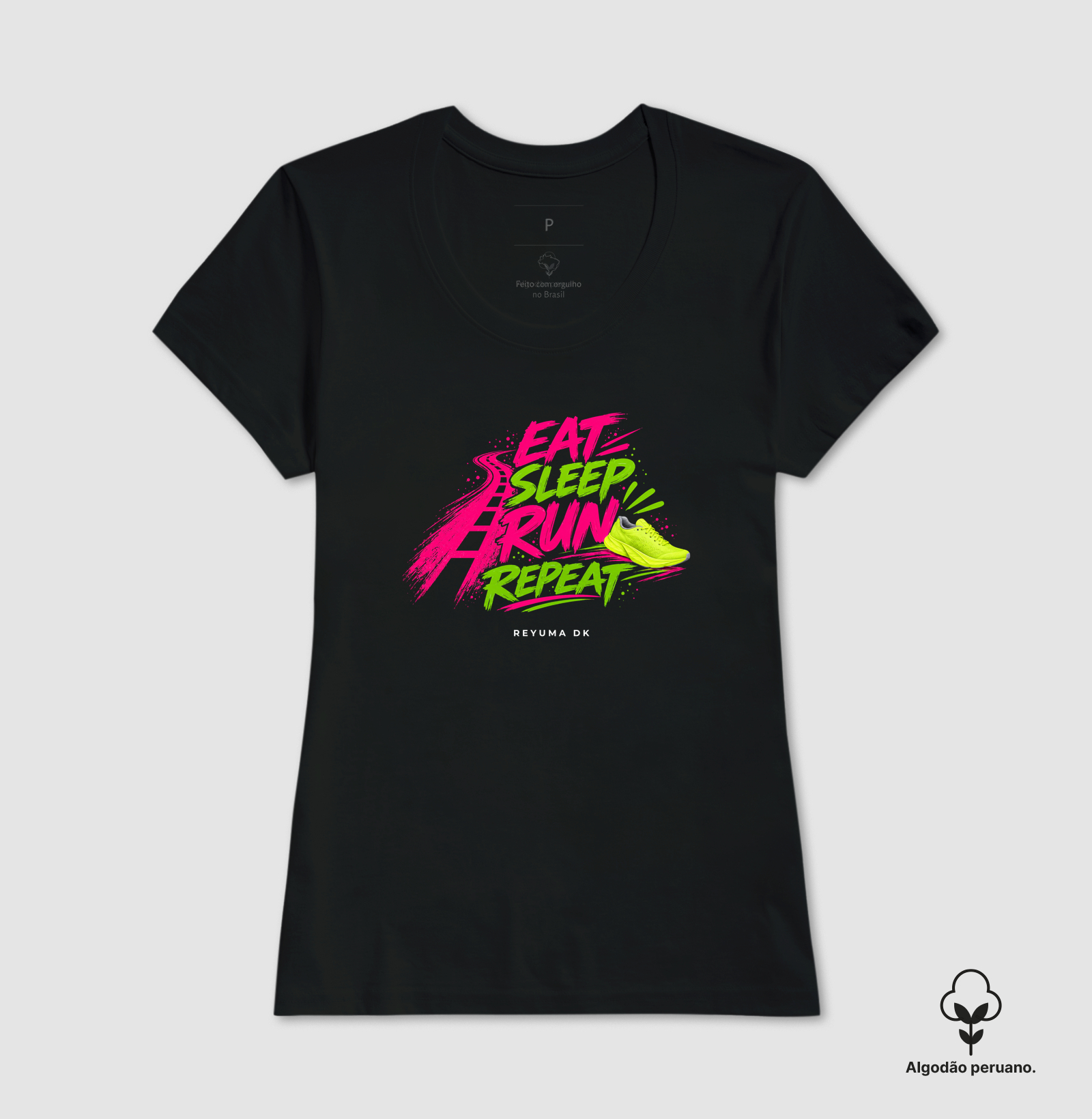 Camiseta Masculina, Feminina, Babylook e Unissex de Algodão Peruano Corrida "Eat, Sleep, Run, Repeat"  - Imagem 3