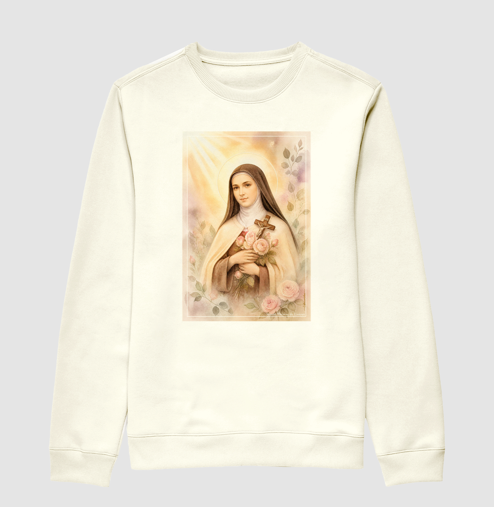 Santa Teresinha do Menino Jesus - Arte em Aquarela com Rosas - Imagem 2