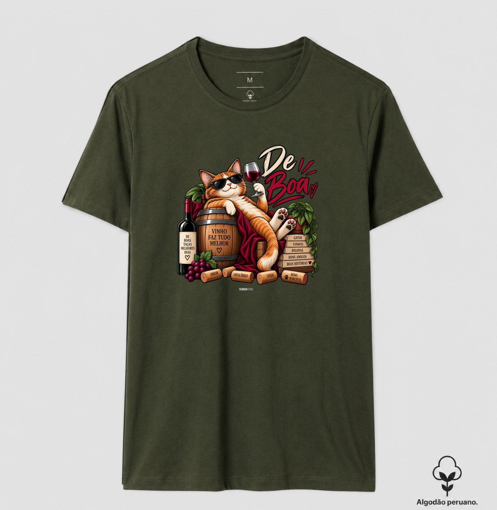 Camiseta “De Boa” Gato com Vinho – Estilo Relax & Life Mood - Imagem 4