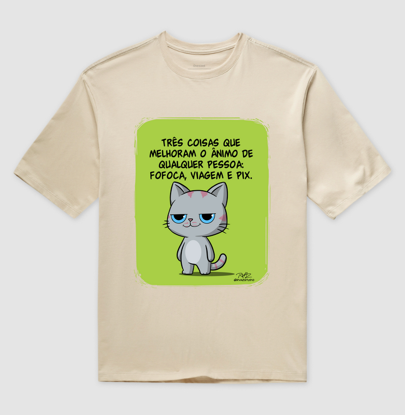Camiseta Gato Sincero Fofoca Viagem e Pix - Imagem 3