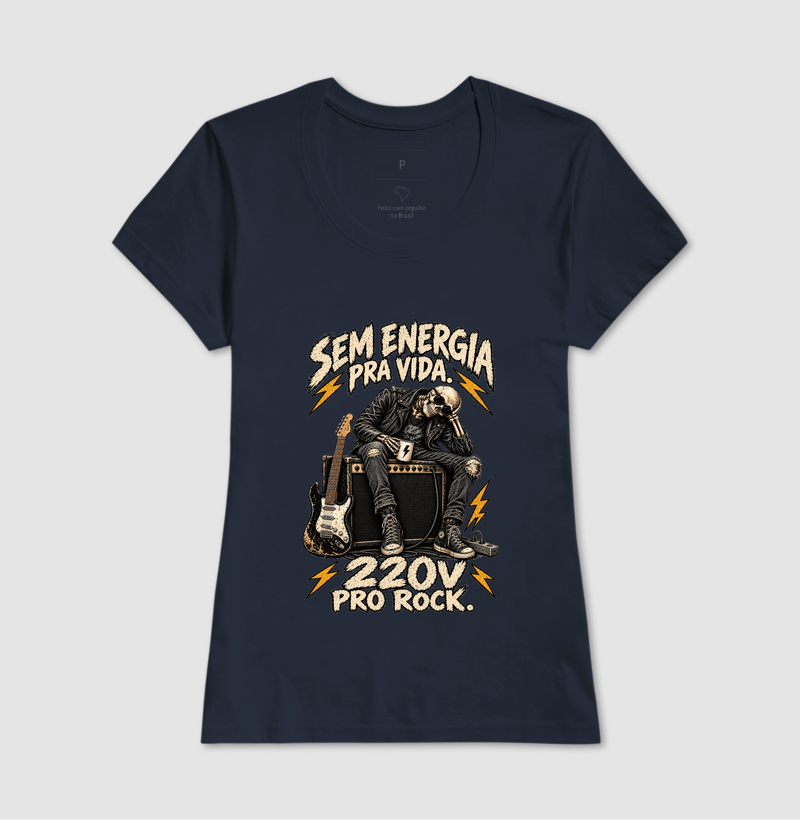 Camiseta Sem Energia Pra Vida 220V Pro Rock – Estampa Caveira Rocker e Guitarra - Imagem 7
