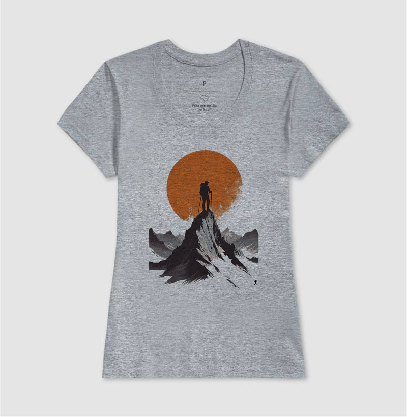 Camiseta Trilheiro no Topo da Montanha | Sol Laranja Silhueta Aventura | Colecao Fashion Travel - Imagem 12