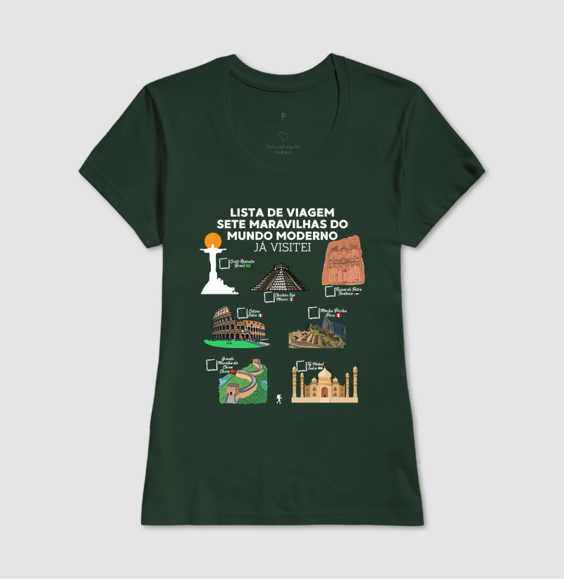 Camiseta Lista de Viagem Sete Maravilhas do Mundo Moderno | Marque as que Ja Visitou | Colecao Personalizaveis - Imagem 16