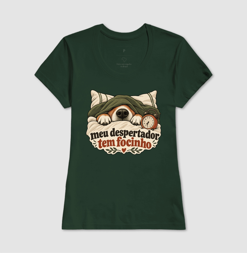 Camiseta Cachorro Humor "meu despertador tem focinho" | Pelo & Pano - Imagem 13