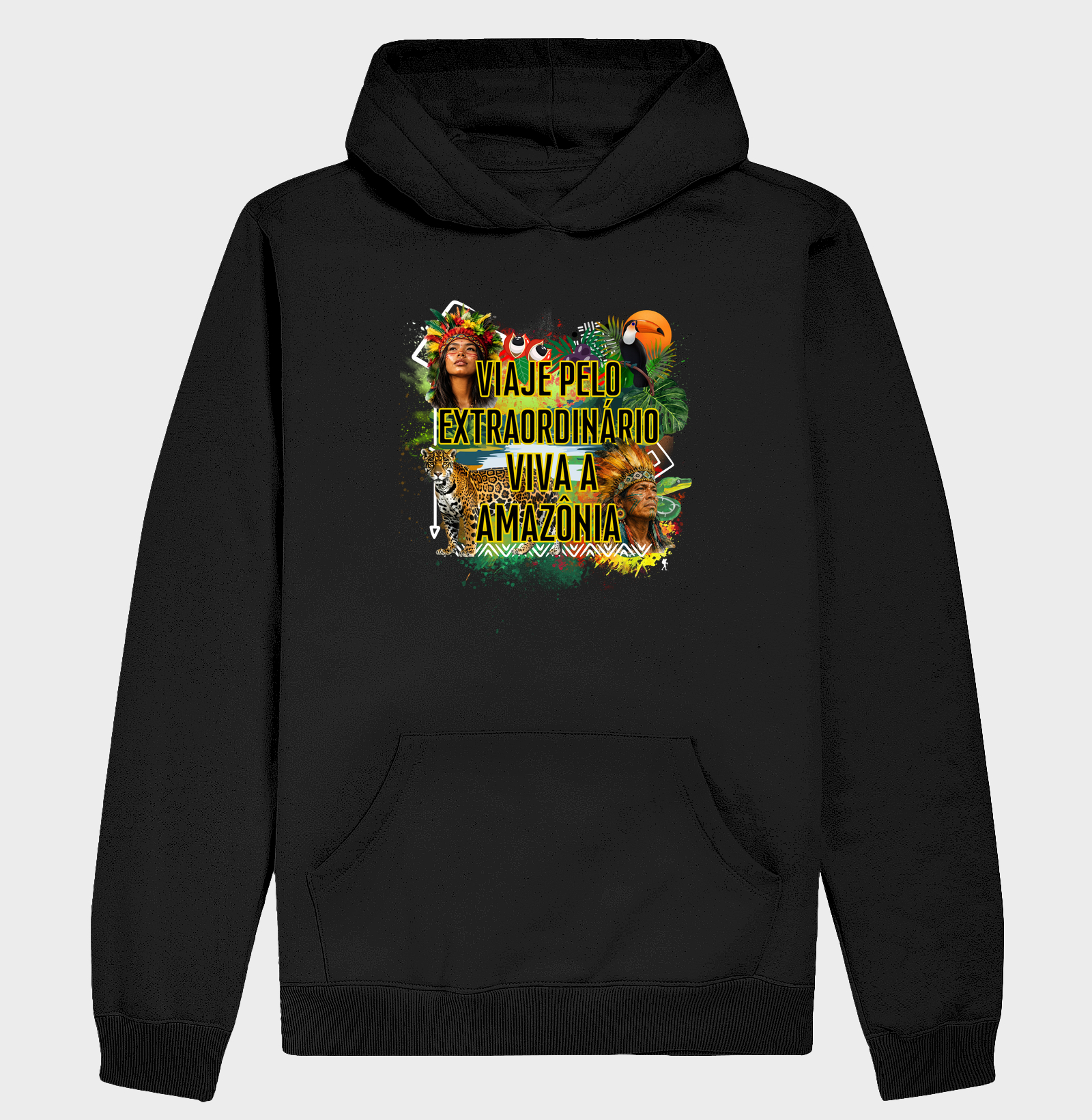 Camiseta Viaje pelo Extraordinario Viva a Amazonia | Onca Tucano Indigena | Colecao Viciados em Viagem - Imagem 2