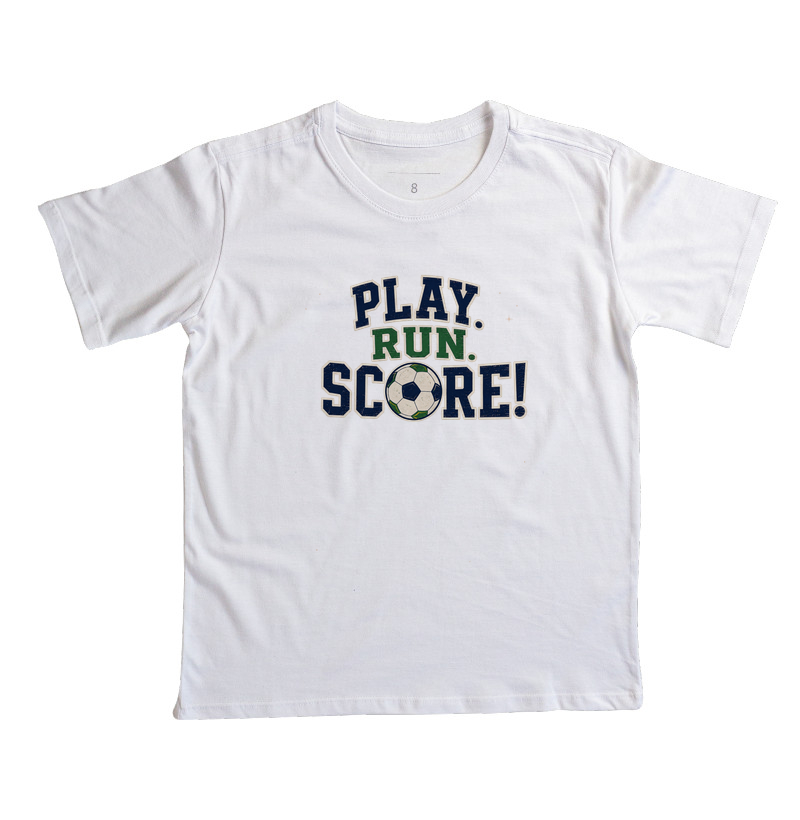 Camiseta Infantil Play. Run. Score. - Imagem 2