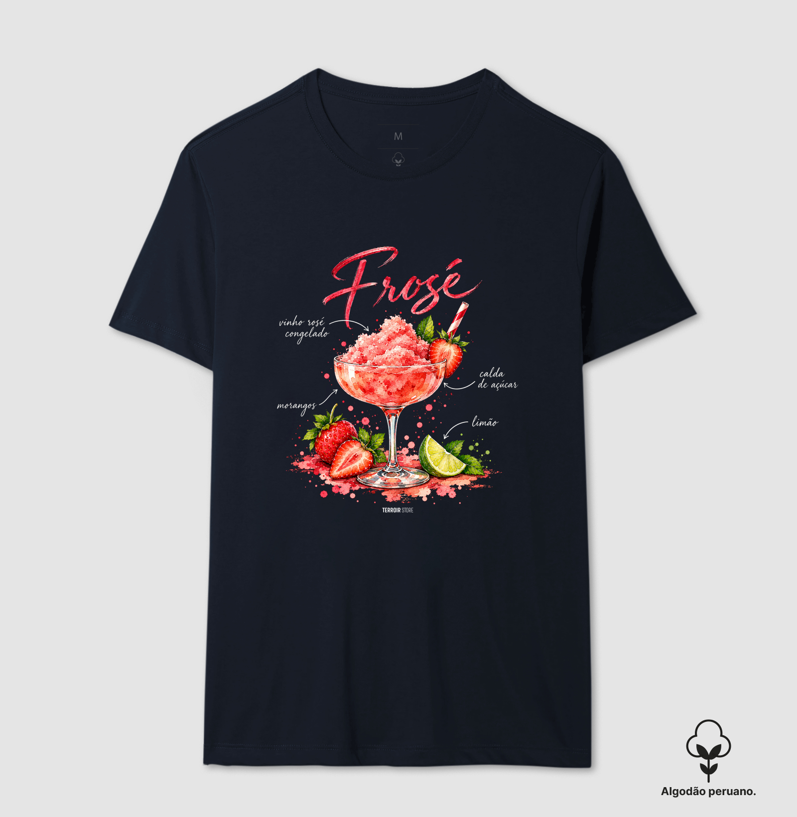 Camiseta Algodão Peruano Frosé – Drink com Vinho Rosé e Morango - Imagem 3