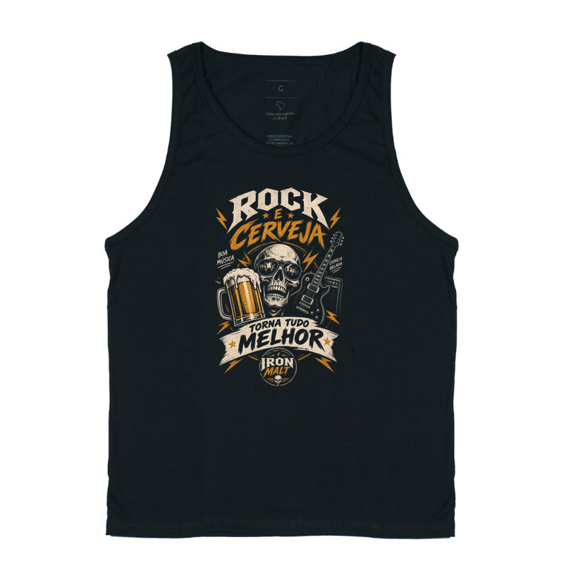 Camiseta Regata Rock e Cerveja Caveira com Guitarra – Estilo Rock’n Roll | Iron Malte - Imagem 2