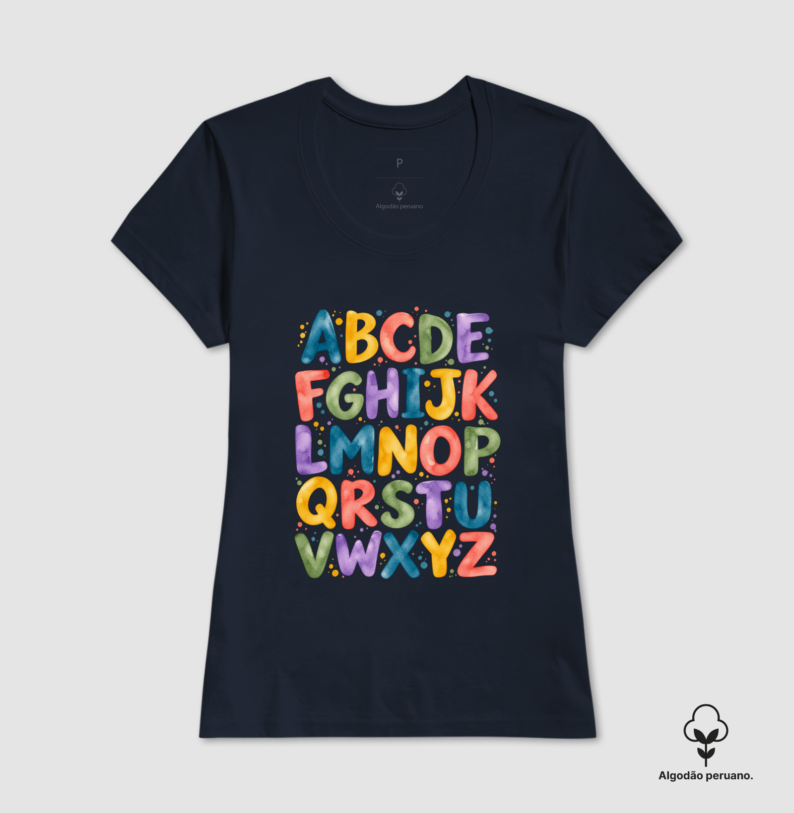 Camiseta Algodão Peruano Alfabeto em Cores - Imagem 9