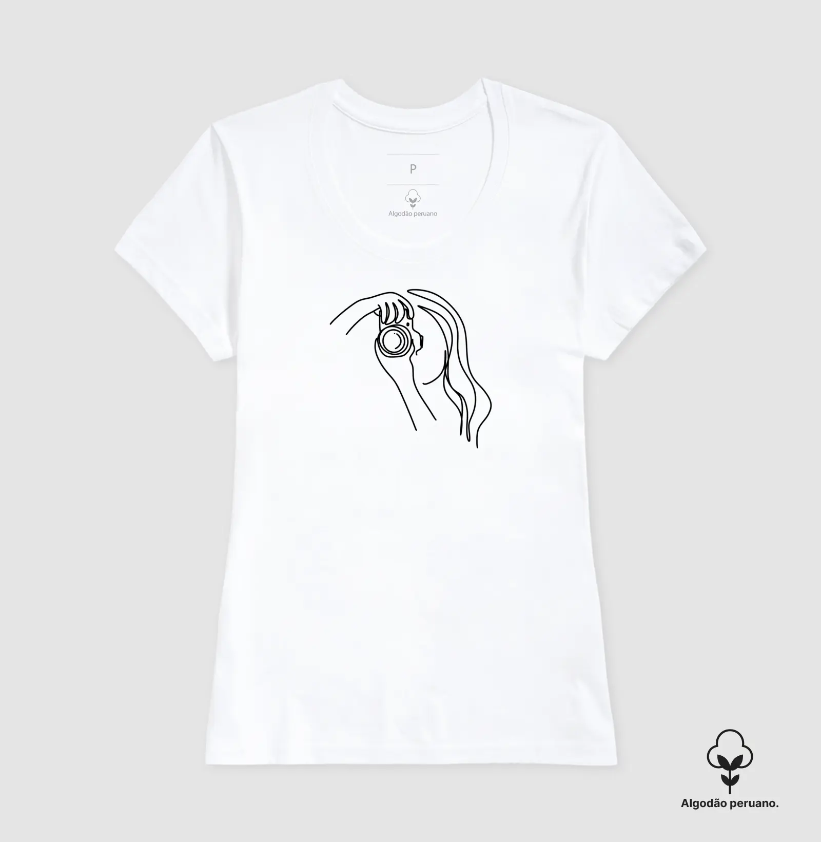 Camiseta Premium algodão Peruano mulher fotografando - Imagem 3