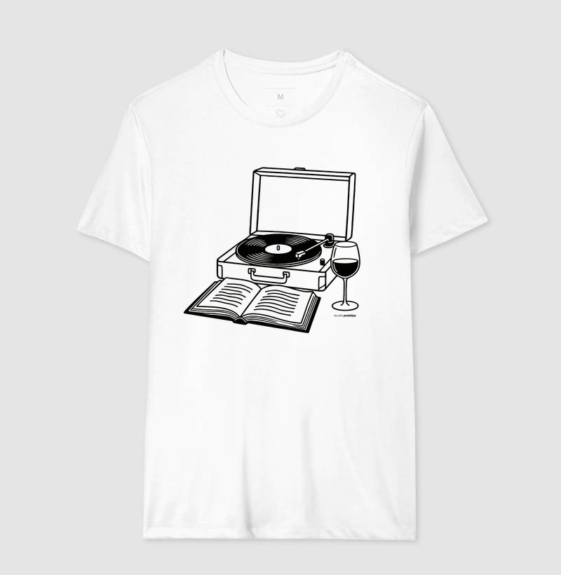 Camiseta Vinil, Livro e Vinho (estampa G) - Imagem 4