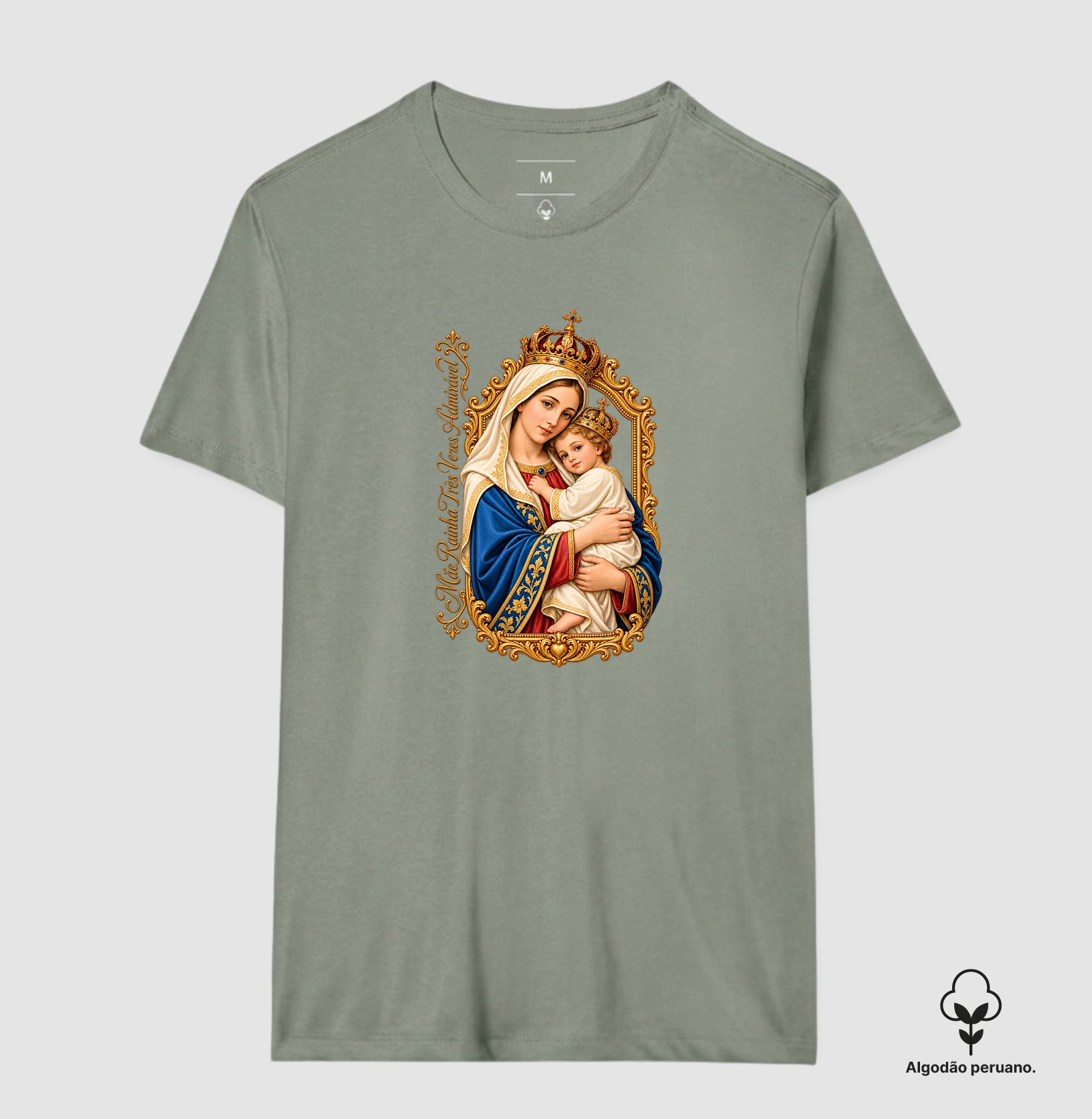 Camiseta Mãe Rainha Três Vezes Admirável Com Menino Jesus - Imagem 7