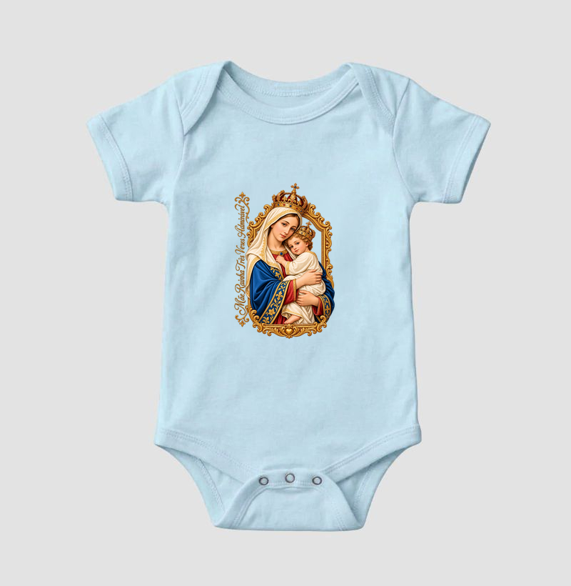 Body Infantil Mãe Rainha Três Vezes Admirável Com Menino Jesus - Imagem 4