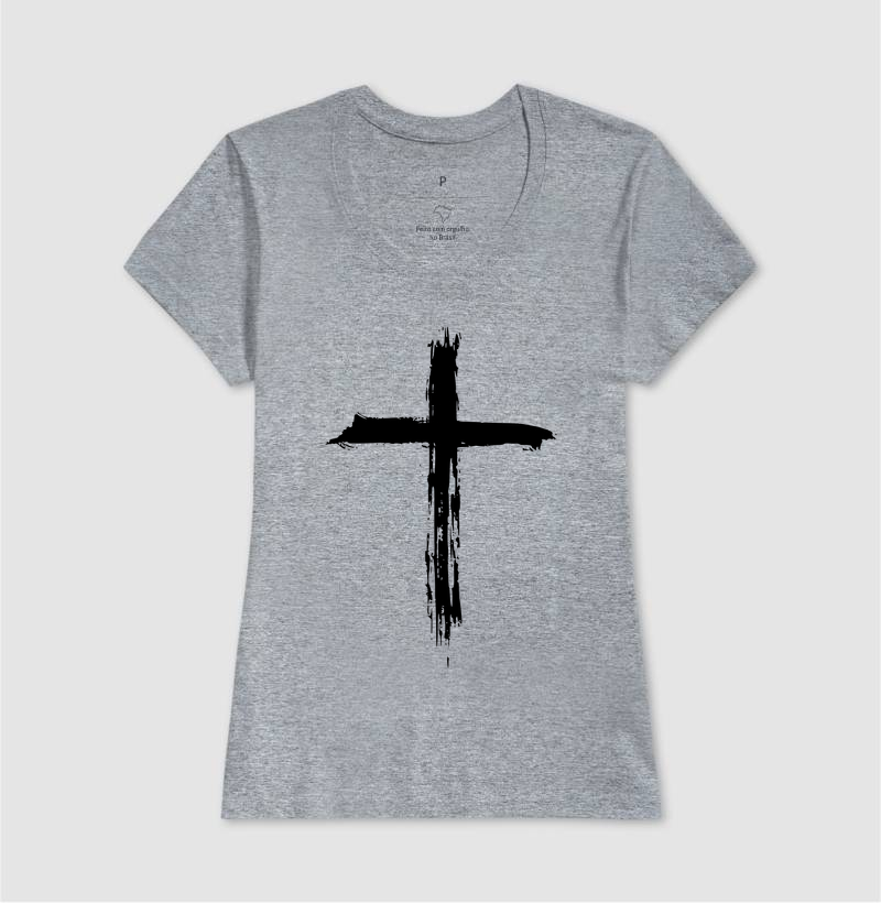 Camiseta Feminina Acinturada Cruz Pincelada - Estampa Branca - Imagem 5