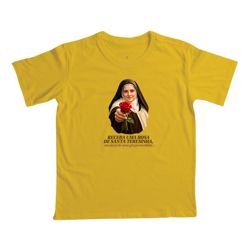 Camiseta Santa Teresinha do Menino Jesus Receba uma Rosa - Imagem 6