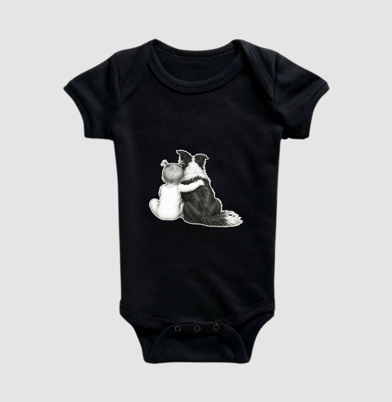 Abraço - Cachorro (Border Collie) e bebê menina (body bebê) - Imagem 5