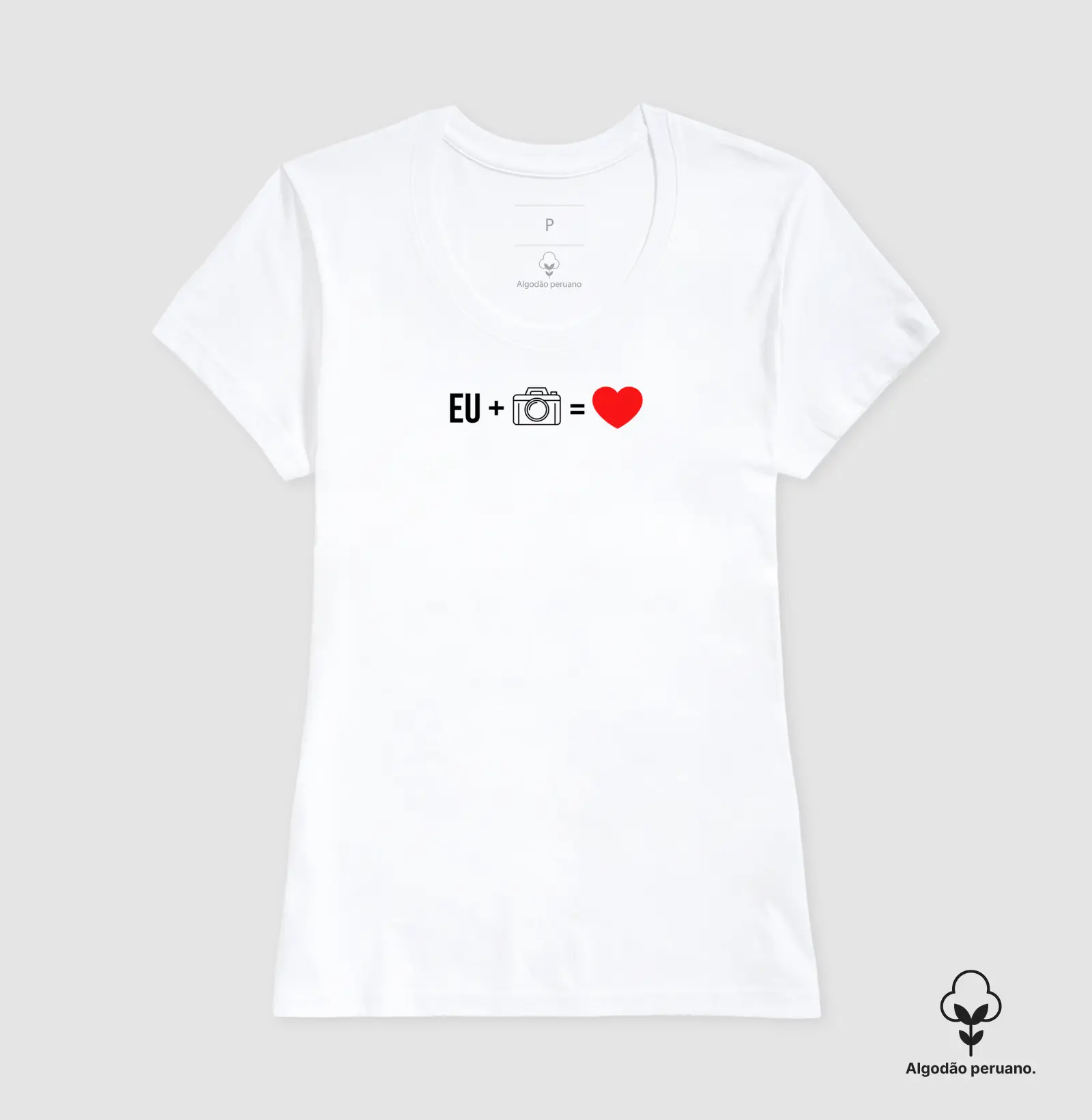 Camiseta Premium algodão Peruano eu + câmera = amor - Imagem 3
