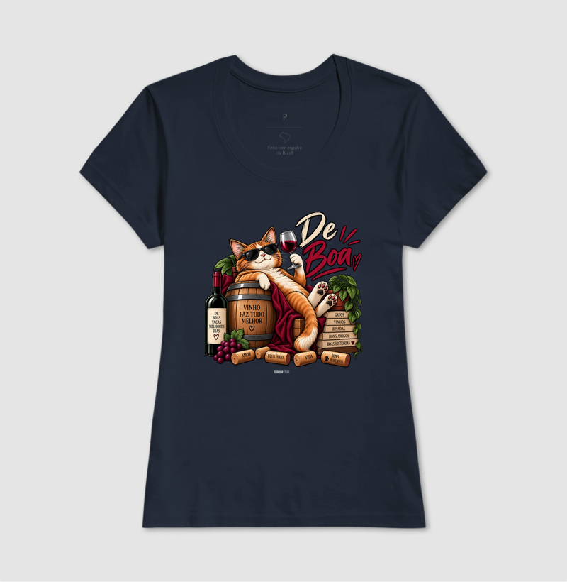 Camiseta “De Boa” Gato com Vinho – Estilo Relax & Life Mood - Imagem 7