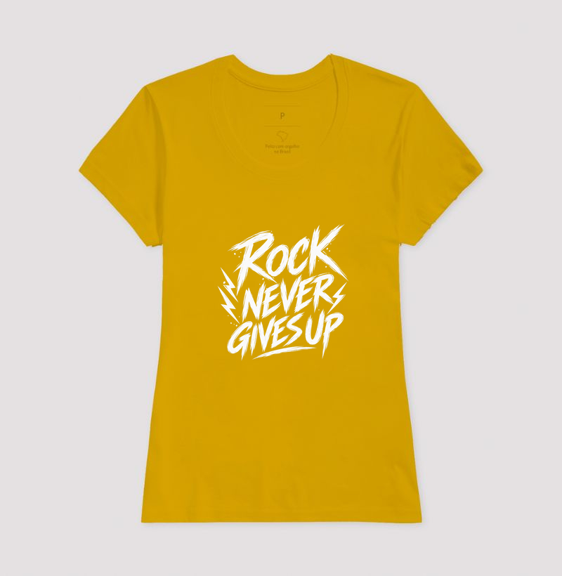 Camiseta Rock Never Gives Up – Estampa Rock em Letras Brancas Estilo Vintage - Imagem 15