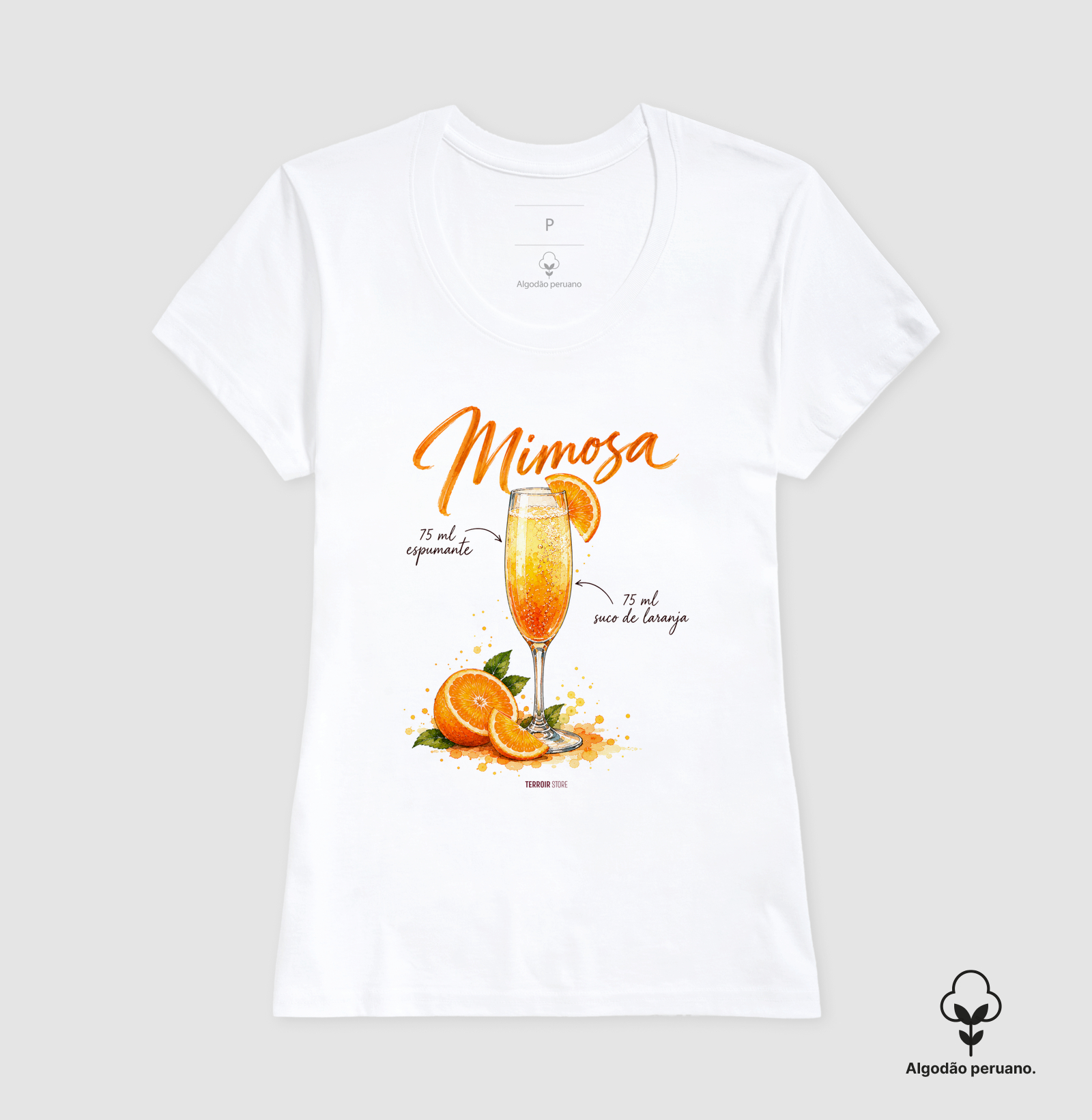 Camiseta Algodão Peruano Mimosa – Drink com Espumante e Suco de Laranja - Imagem 7