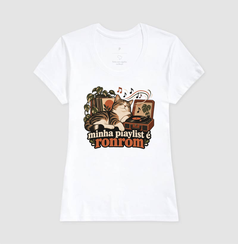 Camiseta Gato Música "minha playlist é ronrom" | Pelo & Pano - Imagem 5