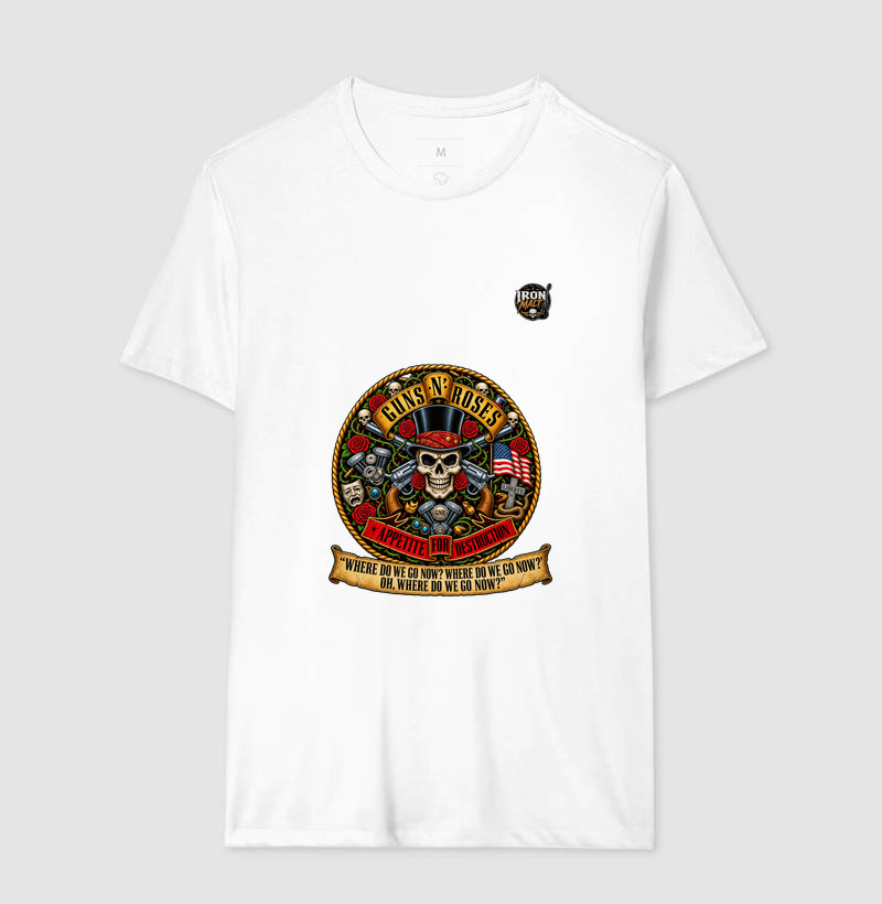 Camiseta Guns N’ Roses Caveira, Rosas e Revólveres - Imagem 4