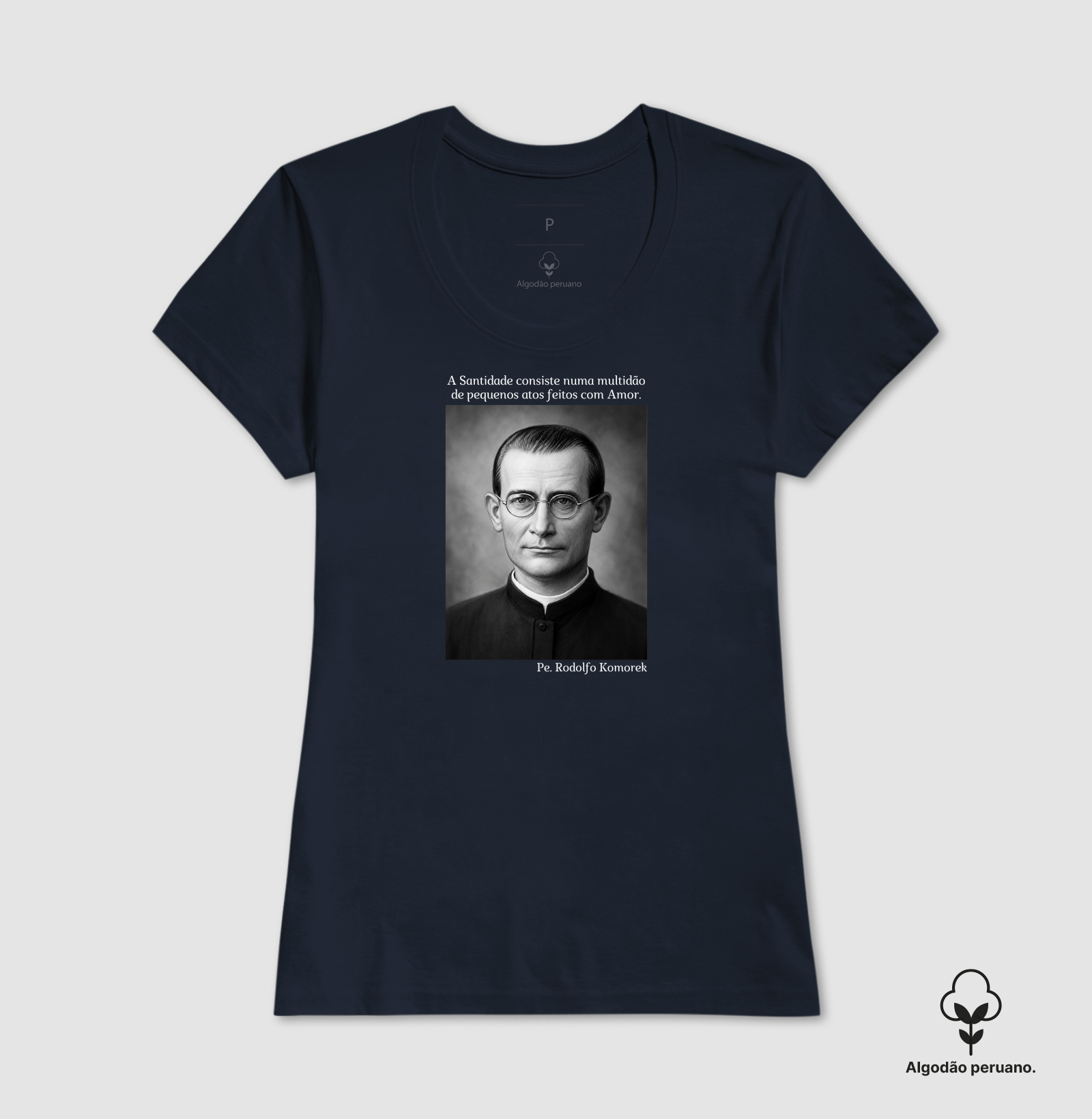 Camiseta Algodão Peruano Pe. Rodolfo Komorek (Preto e Branco) - Imagem 8