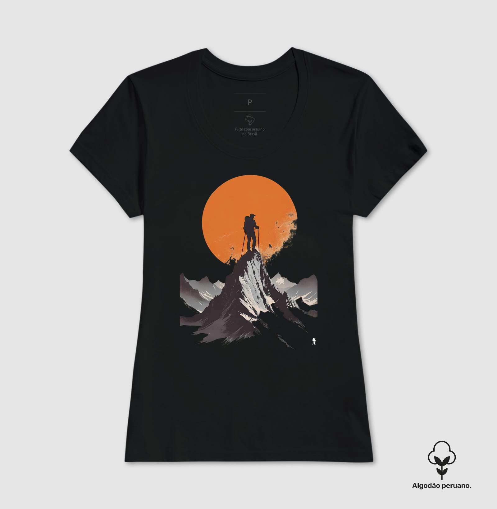 Camiseta Trilheiro no Topo da Montanha | Sol Laranja Silhueta Aventura | Colecao Fashion Travel - Imagem 7