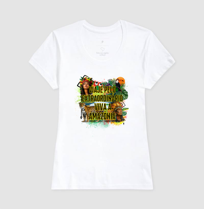 Camiseta Viaje pelo Extraordinario Viva a Amazonia | Onca Tucano Indigena | Colecao Viciados em Viagem - Imagem 8
