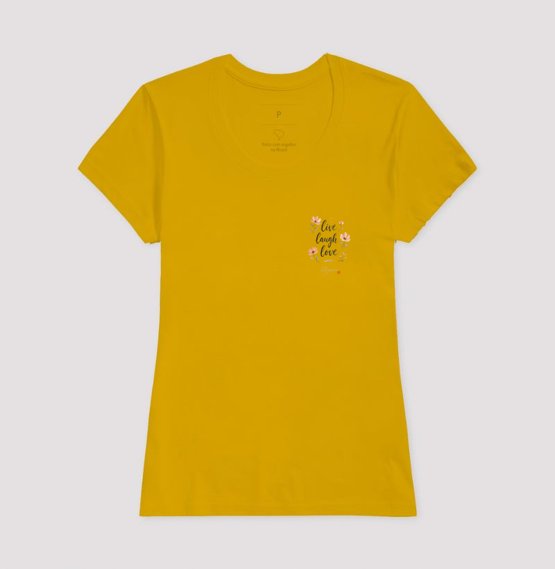 Camiseta Masculina, Feminina, Babylook e Unissex de Algodão "Live, Laugh, Love" - Imagem 9