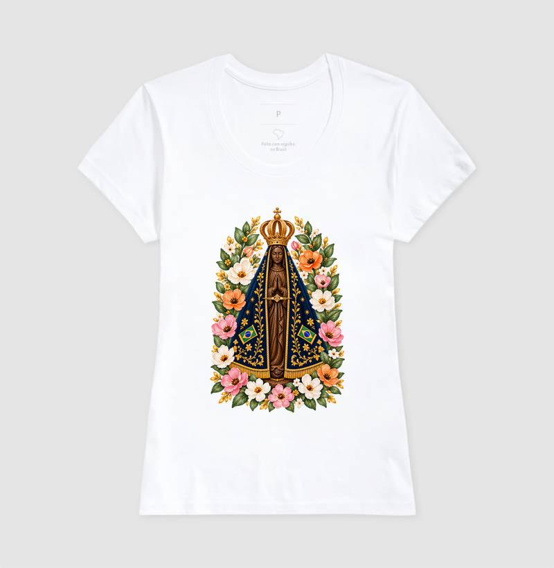 Camiseta Nossa Senhora Aparecida com Flores - Imagem 5
