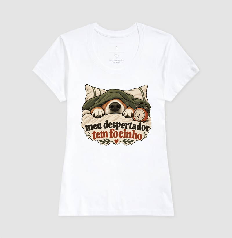 Camiseta Cachorro Humor "meu despertador tem focinho" | Pelo & Pano - Imagem 5