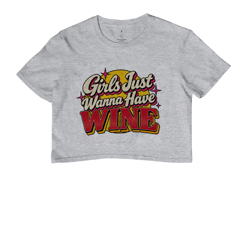 Camiseta Cropped Girls Just Wanna Have Wine – Estampa Retrô de Vinho - Imagem 6