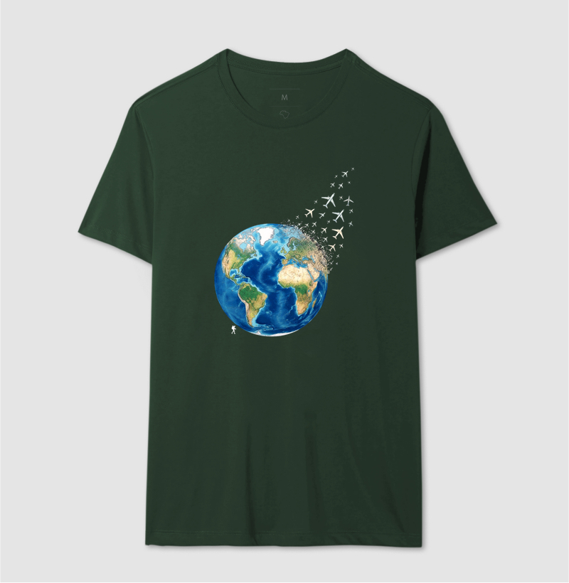 Camiseta Globo Terrestre Avioes Dispersos | Arte 3D Viagem Mundo | Colecao Viciados em Viagem - Imagem 15
